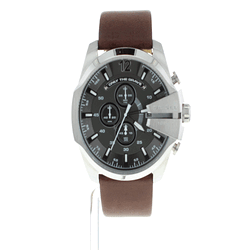 Leather Strap Watches™ - Chief Men\'s Mega Dial Class DZ4290 Brown First USA Diesel Grey Chronograph