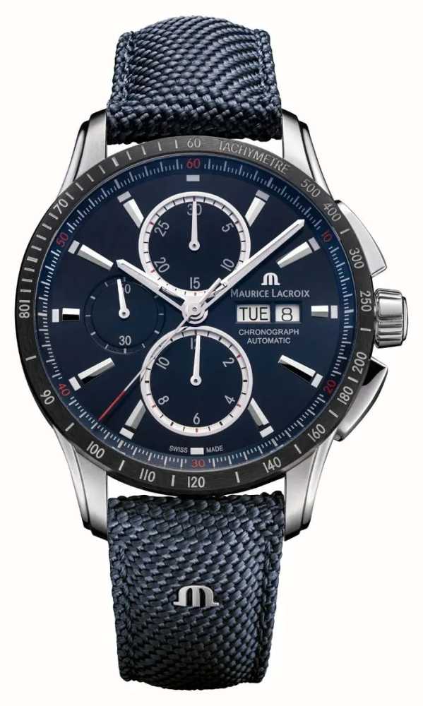 Maurice Lacroix Pontos S Chronograph (43mm) Blue Dial / Blue Textile PT6038-SSL24-430-4  - First Class Watches™ USA