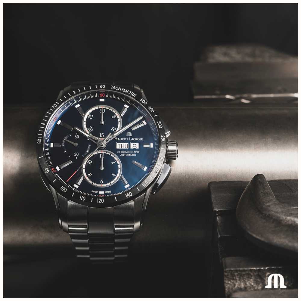 Maurice Lacroix Pontos - / (43mm) Class Chronograph USA S Stainless PT6038-SSL22-430-1 Steel Blue First Watches™ Dial
