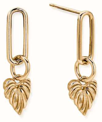 ChloBo Leaf Heart Link Gold Plated Silver Earrings GEL3241