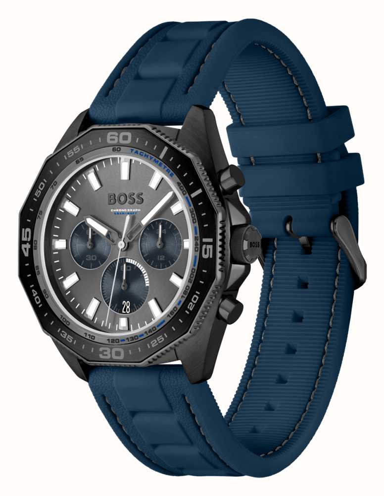BOSS Men\'s First 1513972 Energy Strap | - Blue Grey Dial USA Silicone | Watches™ Chronograph Class