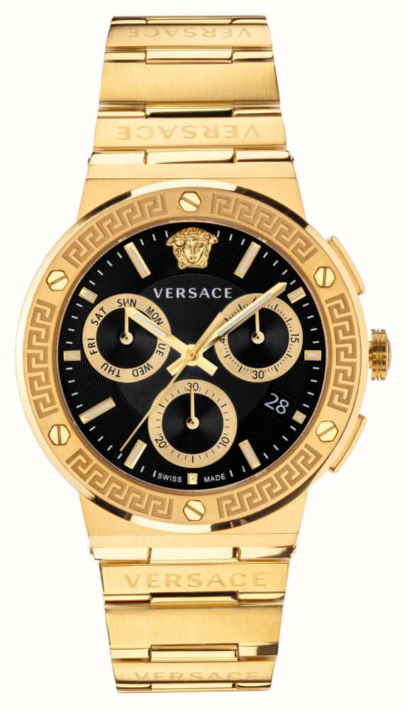 Versace GRECA LOGO CHRONO VEZ900421 Class Dial (43mm) Steel Watches™ Stainless Black Gold USA First / PVD 
