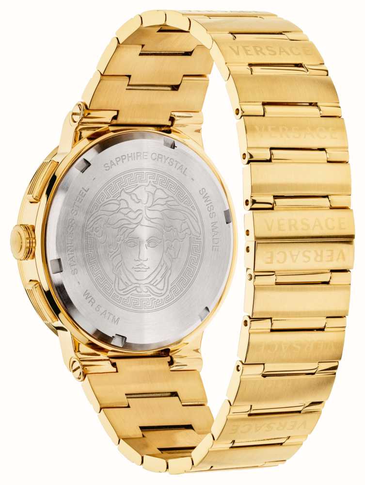 Versace GRECA LOGO CHRONO (43mm) Black Dial / Gold PVD Stainless Steel  VEZ900421 - First Class Watches™ USA