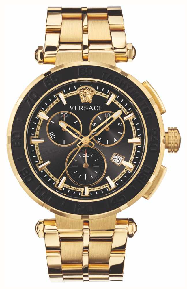 Versace GRECA CHRONO (45mm) Black Dial / Gold PVD Stainless Steel VEPM00720  - First Class Watches™ USA