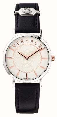 Versace ESSENTIAL | White Dial | Black Leather Strap VEK400721
