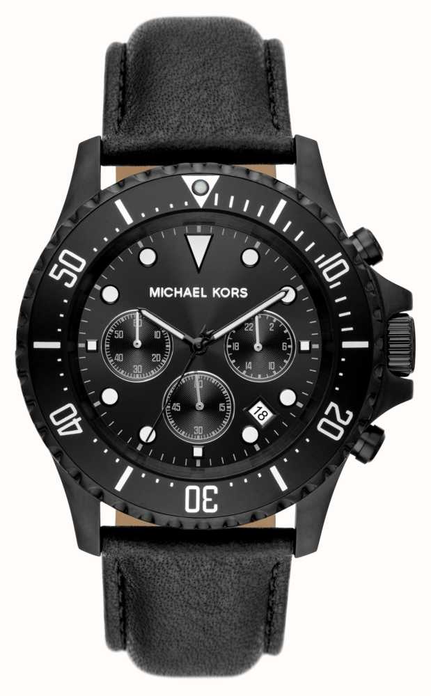 Class Black Kors Michael Chronograph Dial USA | Strap - MK9053 First Watches™ | Leather Everest Black