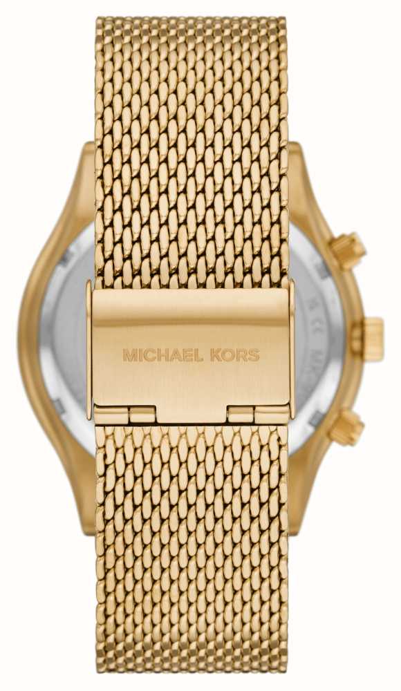 Michael Kors Slim USA Steel | Gold Black - Class Mesh Chronograph MK9057 Dial Runway First Bracelet | Watches™