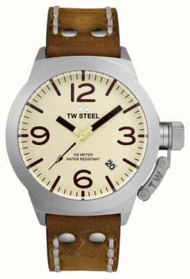 TW Steel Men's Canteen | Cream Dial | Brown Leather Strap CS100