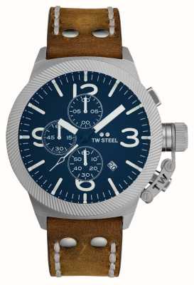 TW Steel Men's Canteen | Blue Chronograph Dial | Brown Leather Strap CS106