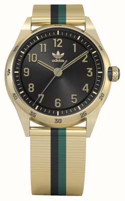 Adidas CODE FOUR | Black Dial | Gold-Tone Striped Stainless Steel Bracelet AOSY22526