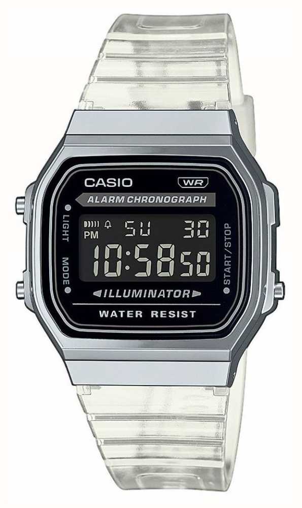 Band First A168XES-1BEF Resin Class Casio Vintage USA Transparent Watches™ - Illuminator
