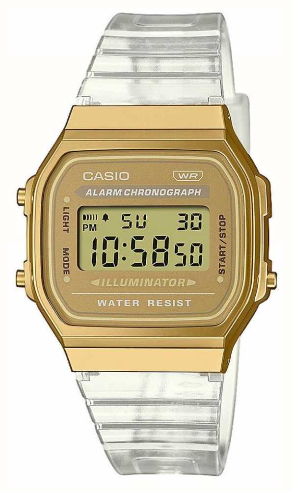 Casio Vintage Transparent Resin Strap Watches™ Class First USA - A168XESG-9AEF Illuminator