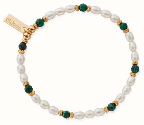 ChloBo Pearl and Malachite GENTLE LOVE Bracelet - Gold Plated GBMRPFR