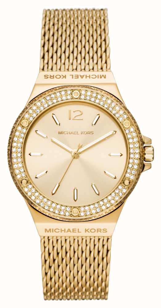 Michael Kors Women\'s Lennox | Gold Dial | Crystal Set | Gold Steel Mesh  Bracelet MK7335 - First Class Watches™ USA