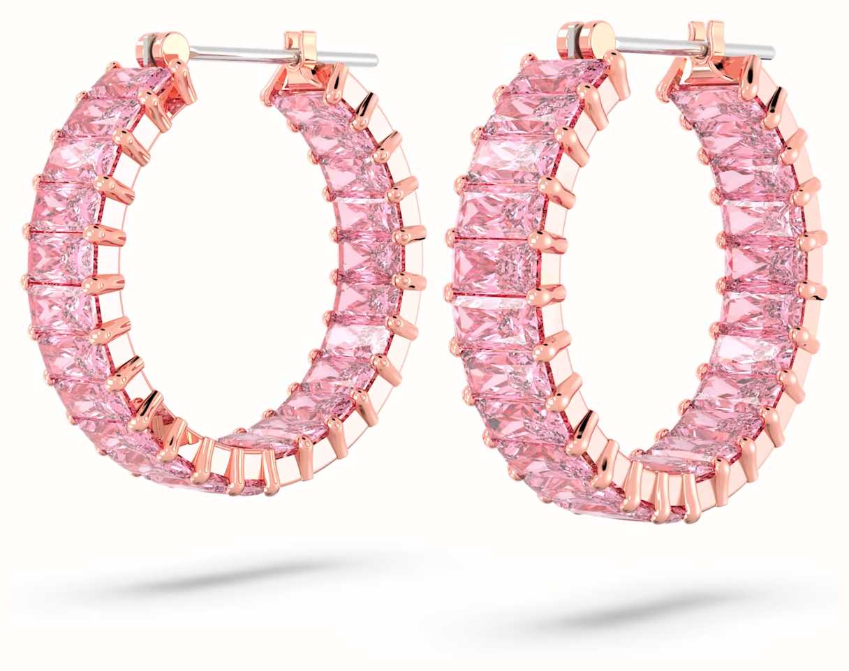 Swarovski Matrix Hoop Earrings | Rose Gold-Tone Plated | Pink