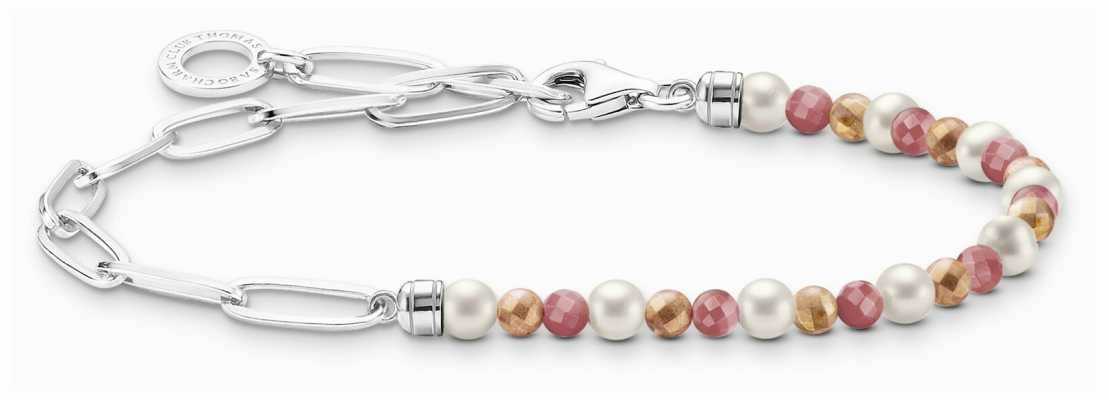 Thomas Sabo Beaded Bracelet | Sterling Silver | Jasper and Freshwater Pearls | 14cm A2099-350-7-L14