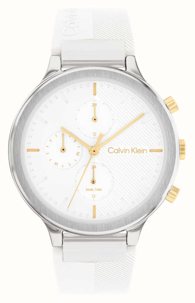 Calvin Klein Women\'s | White White Strap Class Watches™ Dial Silicone USA | First - Chronograph 25200244
