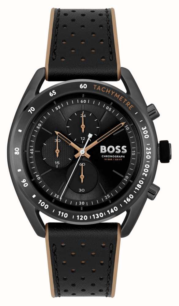BOSS Men\'s Centre Court | Black Chronograph Dial | Black Leather Strap  1514022 - First Class Watches™ USA