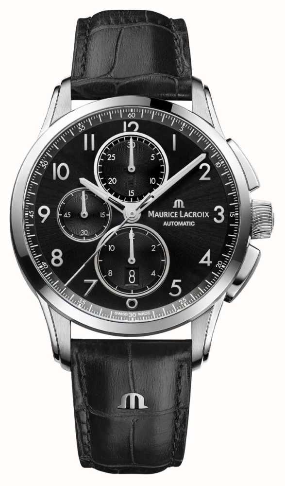 Maurice Lacroix Pontos Chronograph (43mm) Black Dial / Black Leather  PT6388-SS001-320-2 - First Class Watches™ USA
