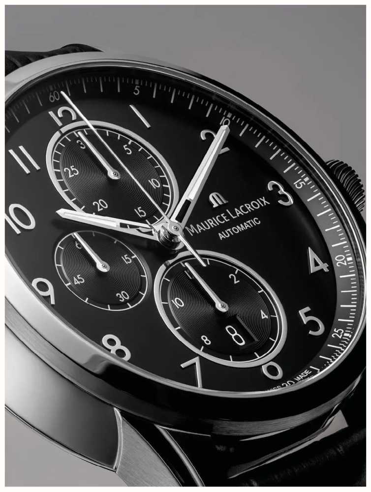 Maurice Lacroix Pontos Chronograph (43mm) Black Dial / Black Leather PT6388-SS001-320-2  - First Class Watches™ USA