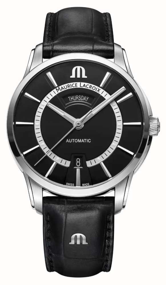 Maurice Lacroix Pontos Day Date (41mm) Black Dial / Black Leather PT6358- SS001-332-2 - First Class Watches™ USA
