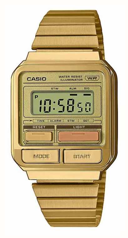 Casio Vintage Retro Digital Dial / Gold PVD Stainless Steel Bracelet  A120WEG-9AEF - First Class Watches™ USA