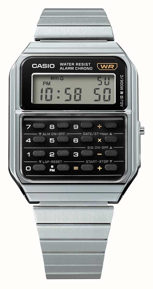 Casio Vintage Calculator Black Class Watches™ / USA Bracelet Steel Stainless CA-500WE-1AEF - First
