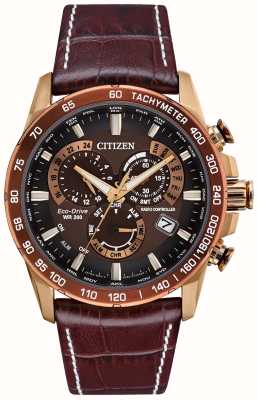 Citizen Men's Perpetual Chrono Radio Controlled A.T. | Eco-Drive | Brown Dial | Brown Leather Strap CB5896-03X