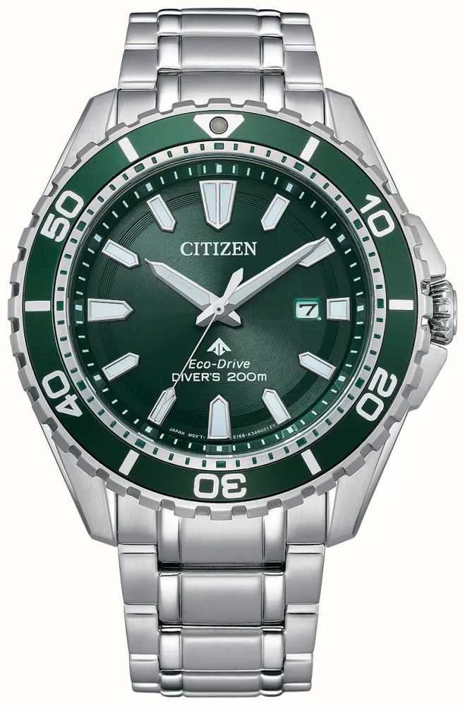 Citizen Men's Promaster Diver | Eco-Drive | Green Dial | Stainless Steel  BN0199-53X - First Class Watches™ USA