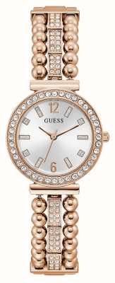 Guess Women's Gala Silver Dial / Rose Gold Tone Beaded Stainless Steel Bracelet GW0401L3