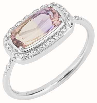 Elements Gold 9ct White Gold Diamond and  Ametrine Elongate Ring Size 56 GR609 56