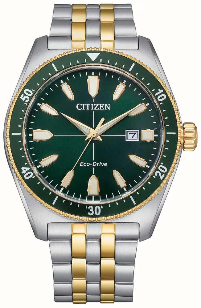 Citizen Men\'s Sport Eco-Drive Green Dial Two-Tone Stainless Steel Bracelet  AW1594-89X - First Class Watches™ USA