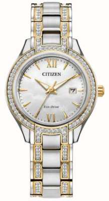 Citizen Women's Eco-Drive Silhouette Crystal Mother of Pearl Dial Two-Tone Stainless Steel Bracelet FE1234-50D