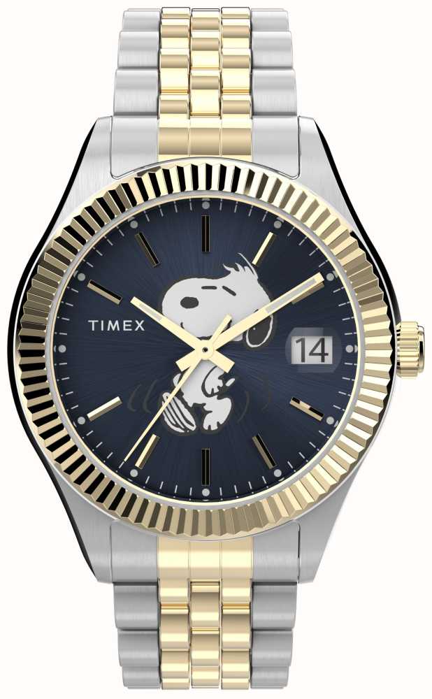 Timex Peanuts X Waterbury Snoopy Legacy Blue Dial / Two-Tone Stainless  Steel Bracelet TW2V47500