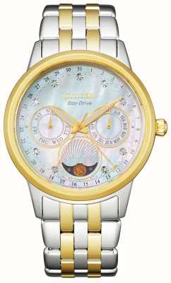 Citizen Women's Calendrier Moonphase Eco-Drive Mother-of-Pearl Dial Two-Tone Stainless Steel Bracelet FD0004-51D