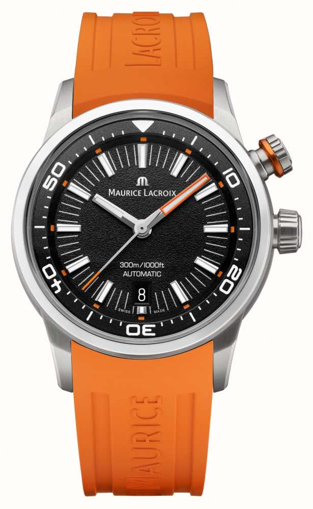 Maurice Lacroix Pontos S Diver Orange - Class Rubber PT6248-SS00L-330-J (42mm) USA Dial / Watches™ First Black