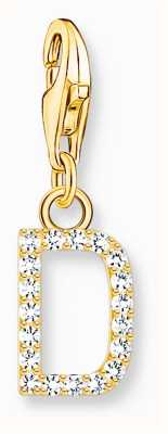 Thomas Sabo Charm Pendant Letter D With White Stones Gold Plated 1967-414-14