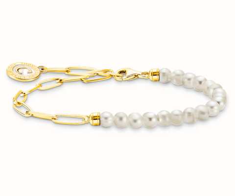 Thomas Sabo Beaded Charm Bracelet Pearls Gold Plated 17cm A2129-430-14-L17V