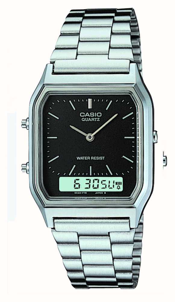 Casio Vintage Dual-Display - Dial Stainless Watches™ AQ-230A-1DMQYES / Class First (29.8mm) Black Steel USA