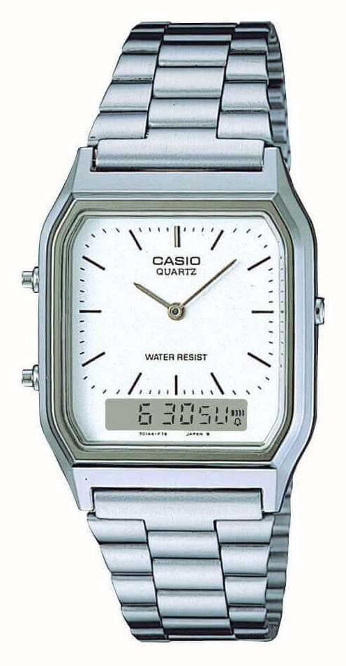 tekort Verlichting werk Casio Vintage Dual-Display (29.8mm) White Dial / Stainless Steel AQ-230A-7DMQYES  - First Class Watches™ USA