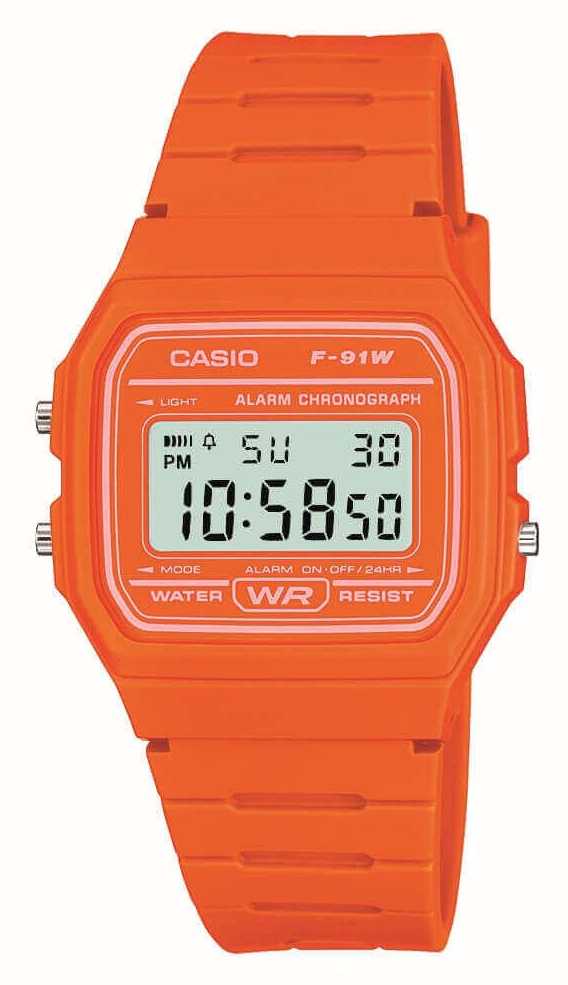 Casio Vintage F-91W (35.2mm) Digital Dial / Orange Resin F-91WC-4A2EF -  First Class Watches™ USA