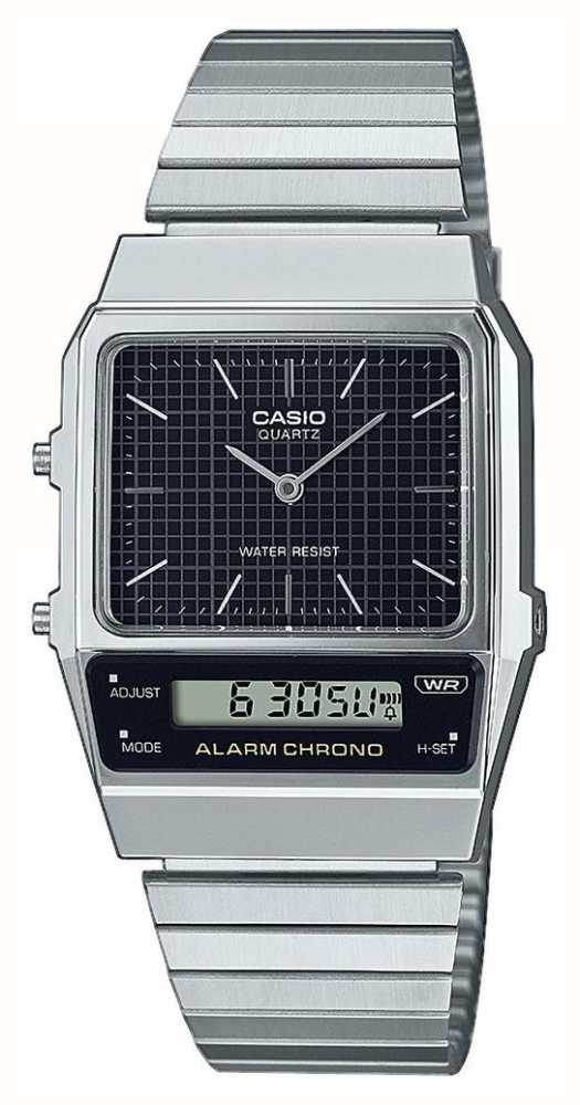 Casio (32.1mm) Dual-Display Steel Watches™ AQ-800E-1AEF Black Stainless Vintage USA Class Dial First - /