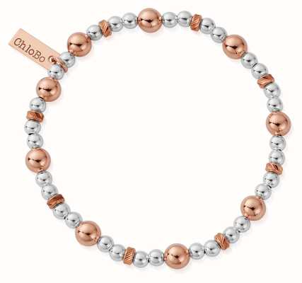 ChloBo Mixed Metal Sparkle Ball Bracelet Rose Gold Plated Sterling Silver MBSB