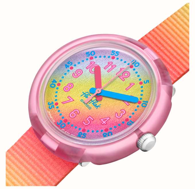 Flik Flak Shades Of Rainbow Dial / Rainbow Recycled Fabric Strap ...