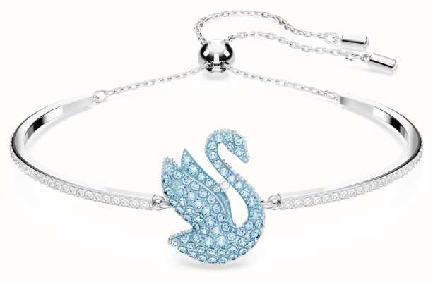 Swarovski Iconic Swan Bangle Bracelet Rhodium Plated Blue Crystal 5660595