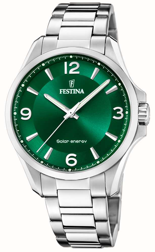Festina Men\'s Solar Energy (41.5mm) Green Dial / Stainless Steel Bracelet  F20656/3 - First Class Watches™ USA
