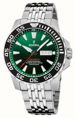 Festina Quartz Chrono (38mm) Leather F20636/3 Watches™ Green Green First Class Dial USA - 