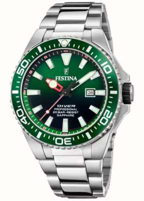 Festina Men's Diver (45.7mm) Green Dial / Stainless Steel Bracelet F20663/2