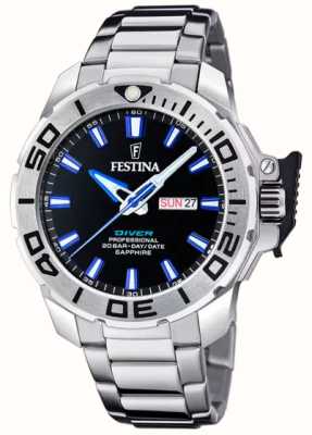 Festina Men\'s Multi-Function Watch With Class Black Steel Dial First Watches™ Bracelet - USA F20445/3