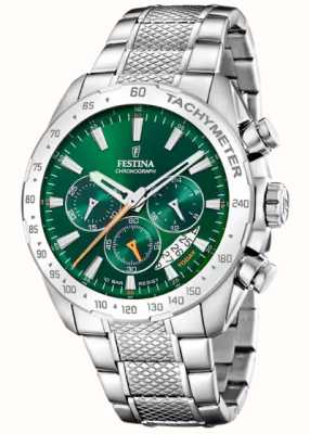 Festina Men's Chronograph (44.5mm) Green Dial / Stainless Steel Bracelet F20668/3
